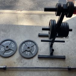 Barbell With 2.5-45 Lb Plates And Rack $175