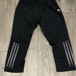 Adidas Women’s Size Medium Black/ Silver Stripped Capri Leggings
