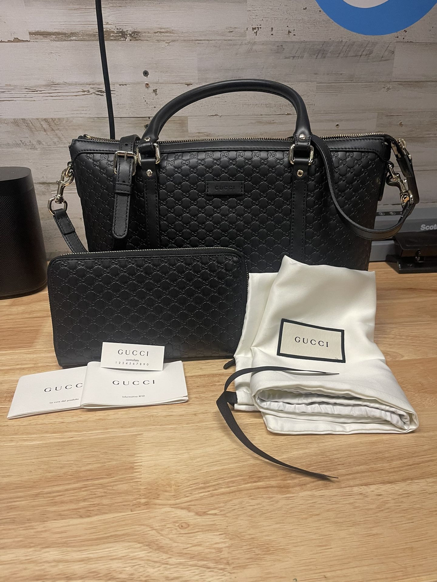 Gucci Black Microsima Leather Tote 2WAY