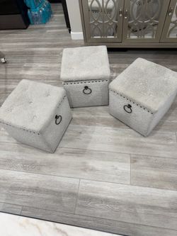 Set of 3 Tufted Storage Ottomans