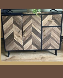 Mid-Century Modern Sideboard Cabinet with Chevron Doors