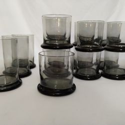 16 Piece Vintage Smokey Gray Black glass Cups
