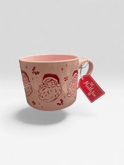 Pink Santa Christmas Mug The Mistletoe Co Embossed Ceramic Holiday Cup NWT