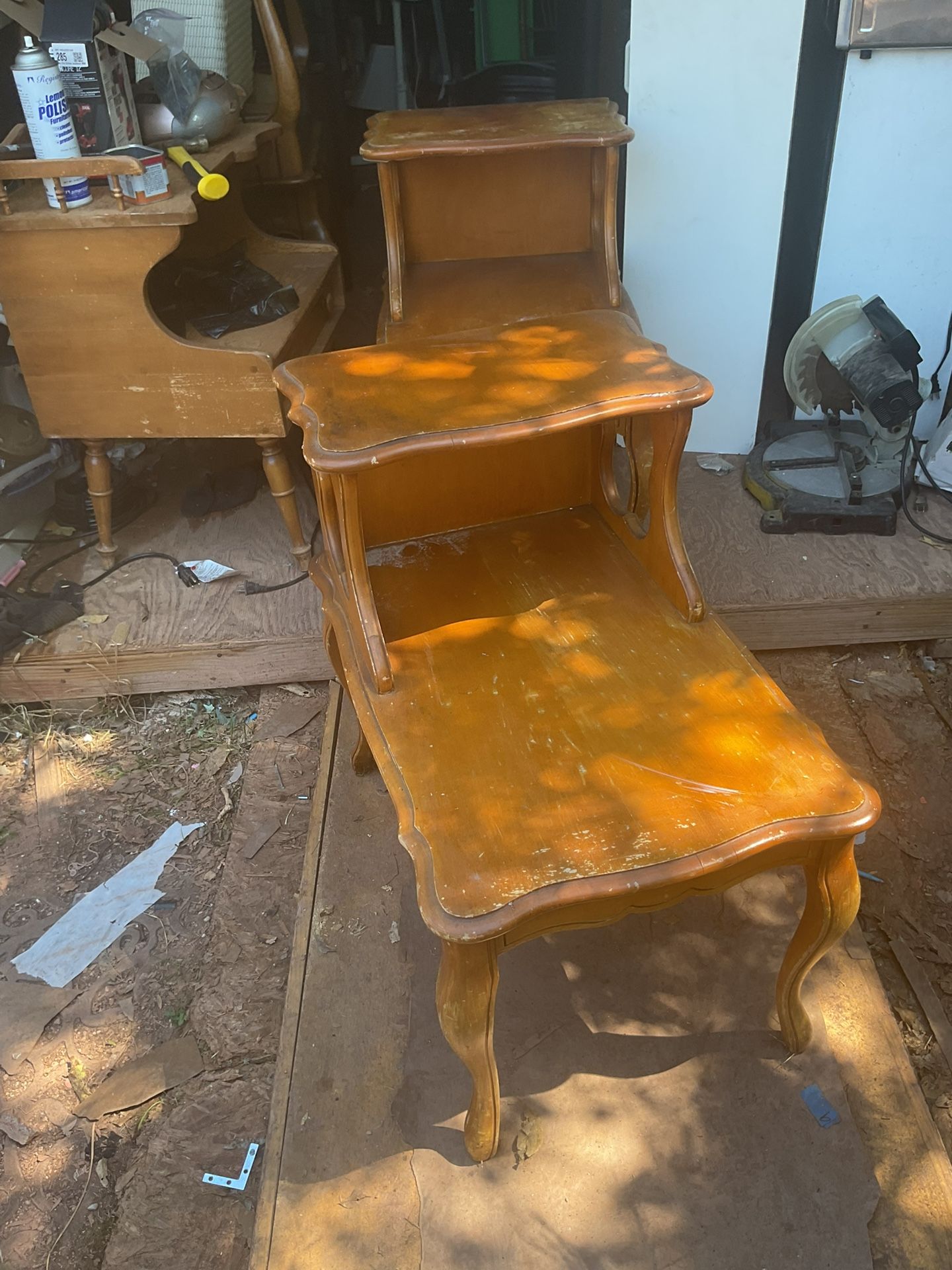 Pair of wood end tables they are 27 inches tall 19 inches wide and 26 inch’s deep