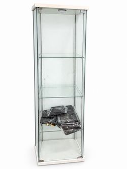 Tall Glass Display Cabinet with White Top & Base