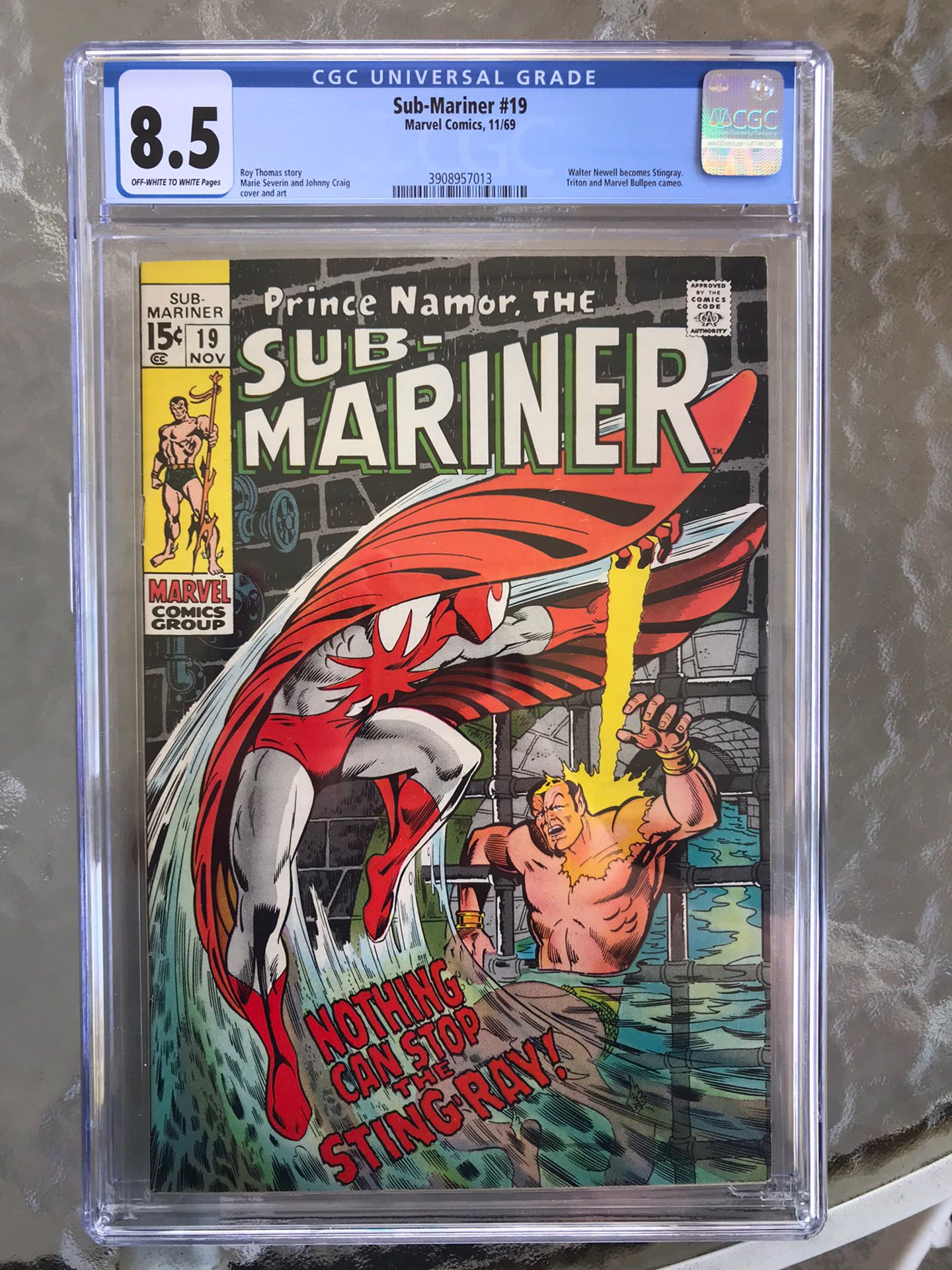 Sub-Mariner Comics #19 (1969) CGC 8.5 — O/w to White; Walter Newell Becomes Stingray