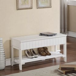 New Storage Bench, Wood Shoe Bench with Flip Top Storage for Hallway/Entryway/Living Room, White