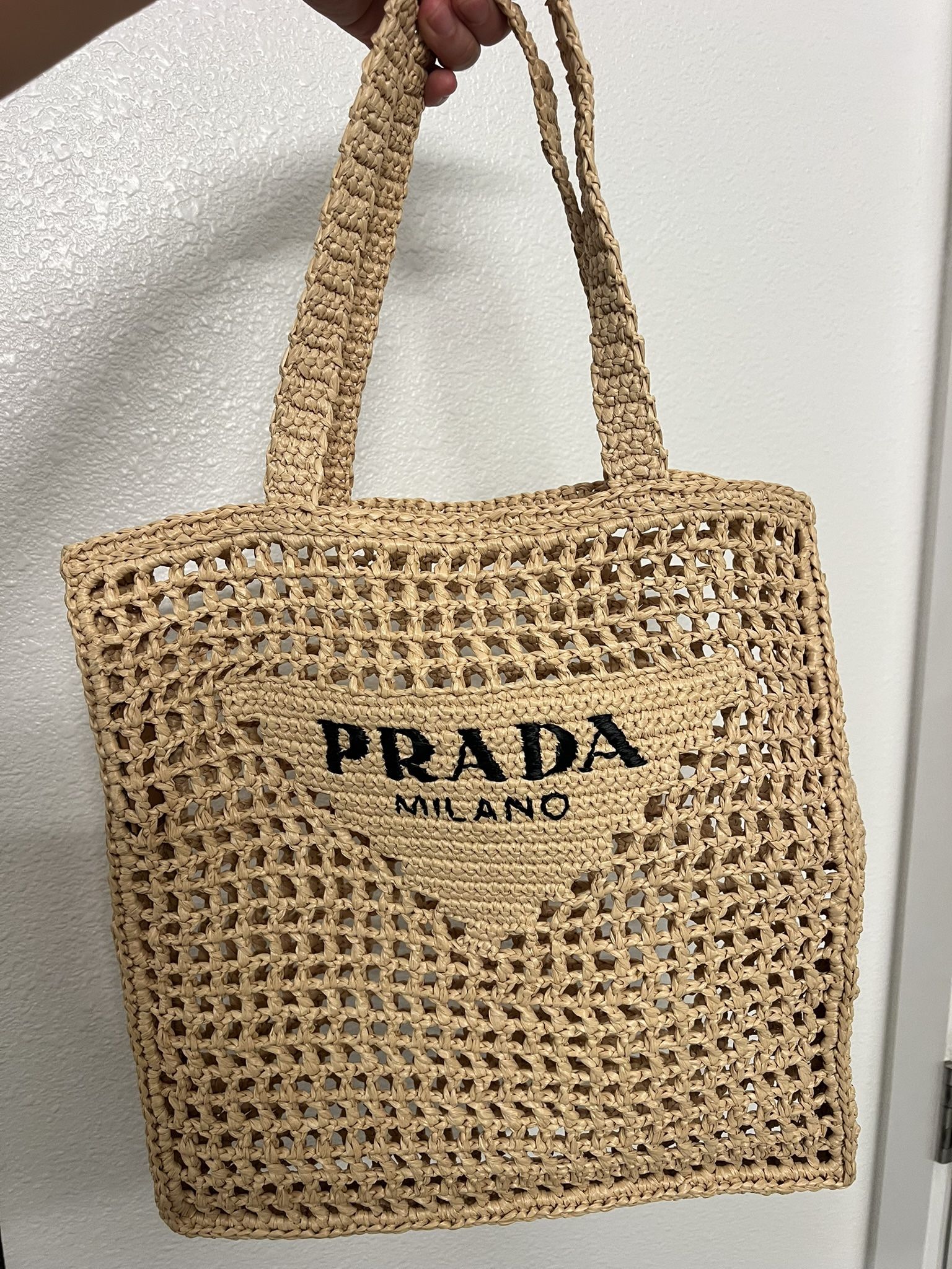 Prada Crochet Naturale Hand Bag New 