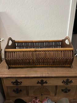Vintage Bamboo Rattan Magazine Basket