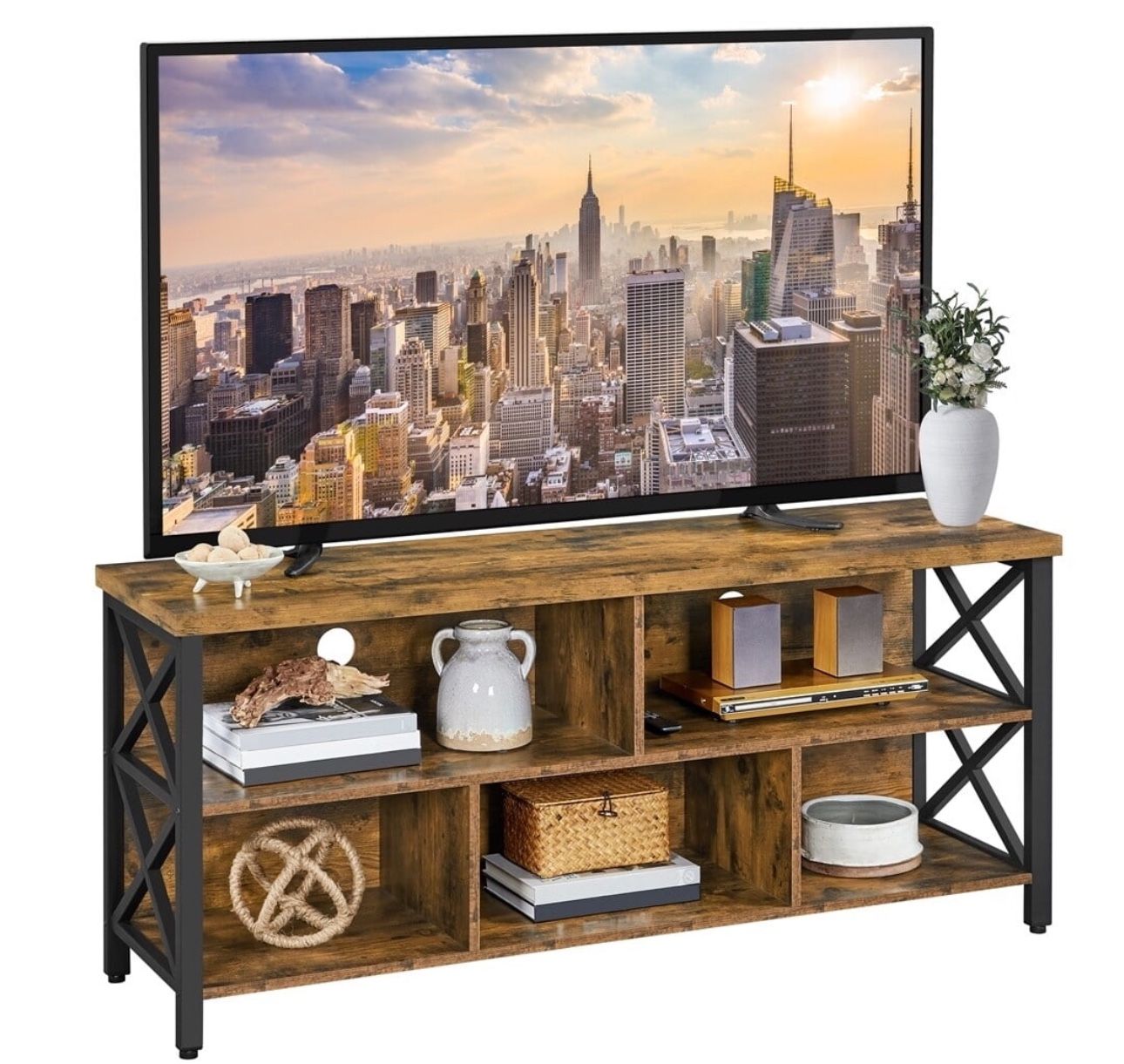 New Industrial TV Stand Holds TVs Up to 55” With Storage Shelves 