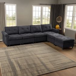 Reversible U-Shaped Sectional Sofa with Double Chaise, Large 6-Seat Couch for Living Room, Modern Convertible Design