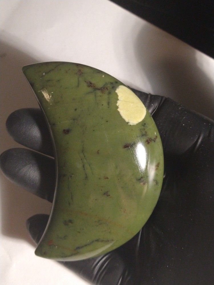 Natural Green Serpentine Stone Moon Sculpture