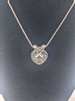 Sterling Silver Marcasite Heart Pendant Necklace 925 Italy Box Chain 18"
