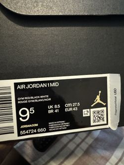 Air Jordan 1 Mid Reverse Bred Men Size 9 1/2 