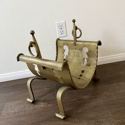 Vintage Brass Fireplace Log Holder with Decorative Cutouts