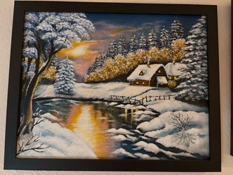 Hand painted acrylic winter scene