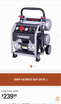 Husky 4.5 Gal. 175 PSI portable Electric oil-free quiet twin-stack jobsite Air Compressor