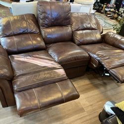 Dual Reclining Brown Leather Couch 
