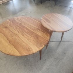MIDCENTURY MODERN SOLID WOOD LARGE ROUND COFFEE TAB;E