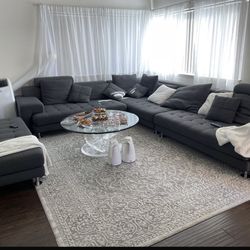 Grey L Shaped Tufted Sectional Sofa