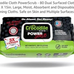 Crocodile Cloth PowerScrub - 80 Dual Surfaced Cloths, 10in X 15in. Large, Moist, Absorbent and Disposable Cleaning Cloths. Sate on Skin and Multiple S