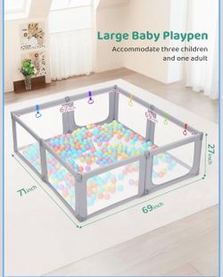 Kidirect Foldable Baby Playpen, 71"×69" Extra Large Playpen for Babies and Toddlers, Portable Play Yard with 5 Handles, Indoor Outdoor Safety Baby Fen