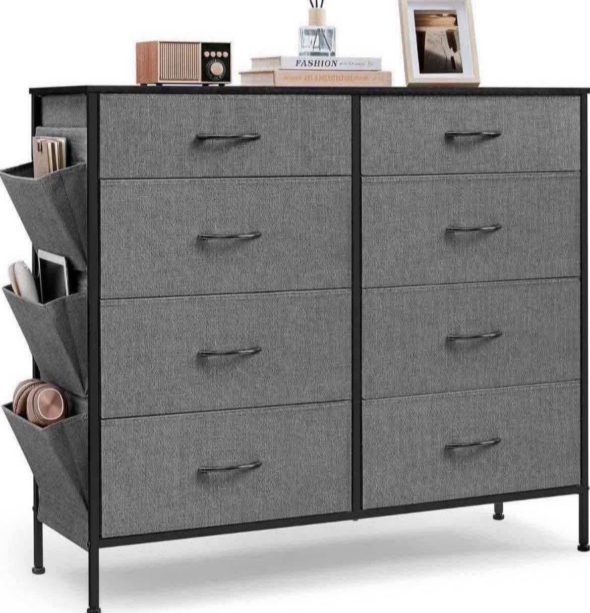 8 Drawer Dresser for Bedroom, Chest of Drawers with Side Pockets, Drawer Dividers, Fabric Closet Storage Organizer, 13.8" x 42" x 36", Cha
