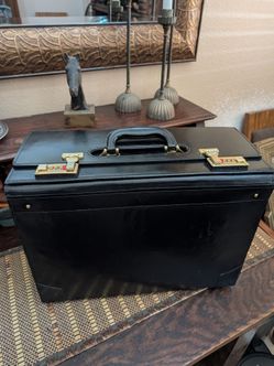 Black Leather Pilot Case with Dual Combination Locks Large Briefcase Document holder