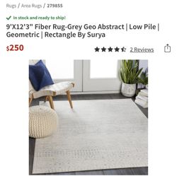 9'X12'3" Fiber Rug-Grey Geo Abstract | Low Pile | Geometric | Rectangle By Surya