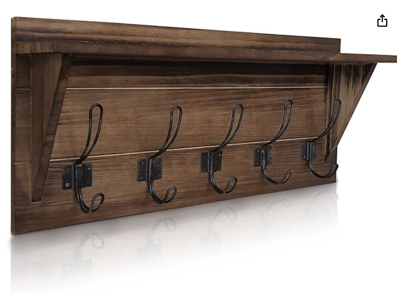HBCY Creations Rustic Brown Solid Wood Wall Mounted Coat Rack with Shelf, 5 Hooks, 24" Long