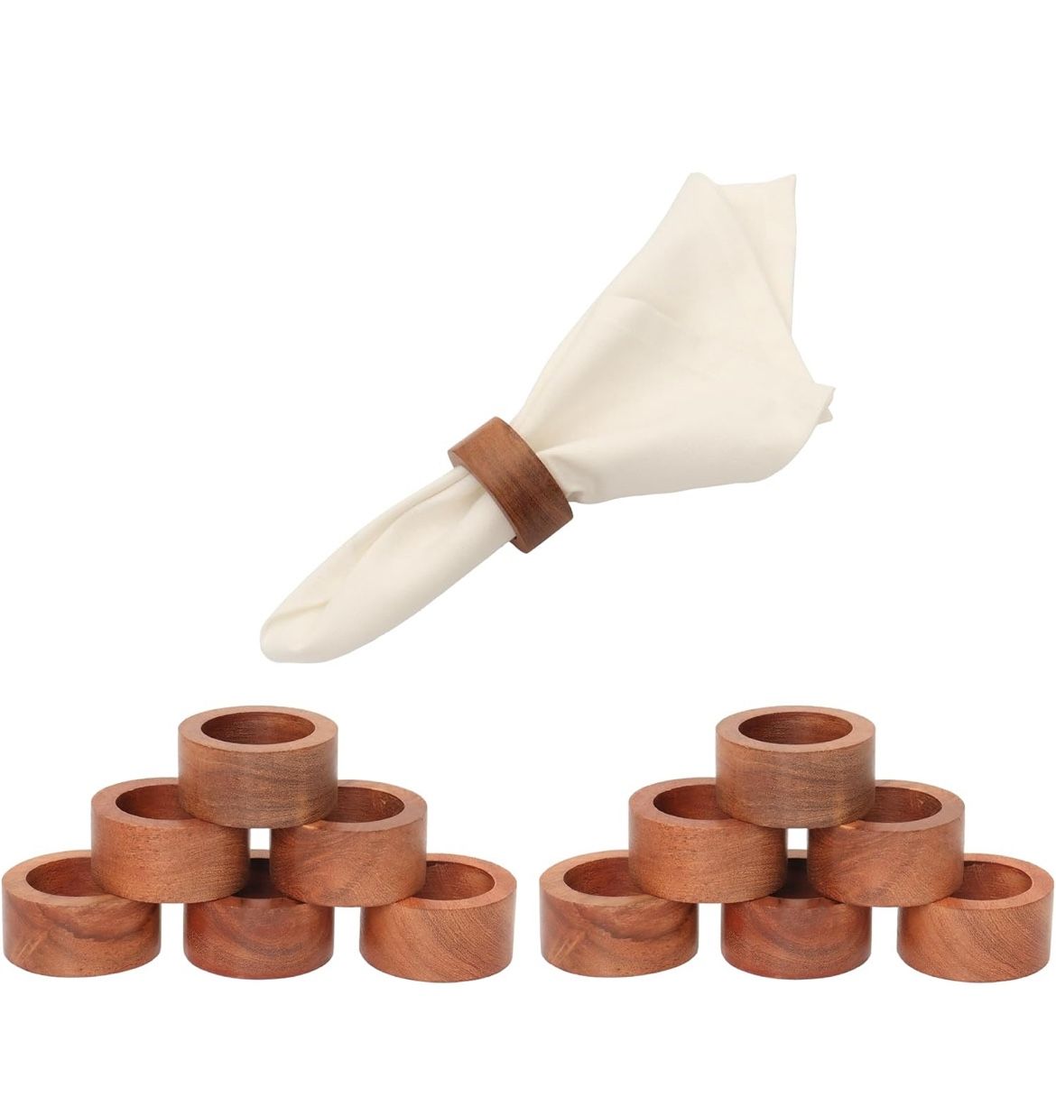 12PCS Wooden Napkin Rings, Acacia Wood Napkin Rings Buckles for Table Decoration, Wedding, Dinner, Holiday Napkin Holders for Dining, Birthday, Christ