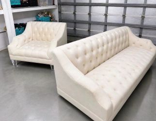 Luxury Designer Tufted Sofa + Matching Chair Set