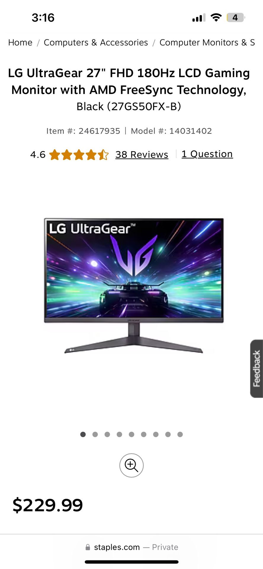 27” LG ultra Gear Gaming Monitor *180hz*
