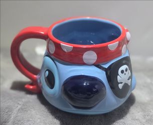 Disney Cruise Line Stitch Sculptured Coffee Mug Pirate Ceramic 14 Oz Glossy