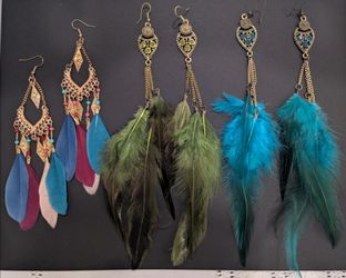 Boho Feather Drop Earrings Set of 3 Pairs