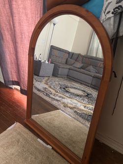 Arched Wood Frame Floor/ Dresser Mirror
