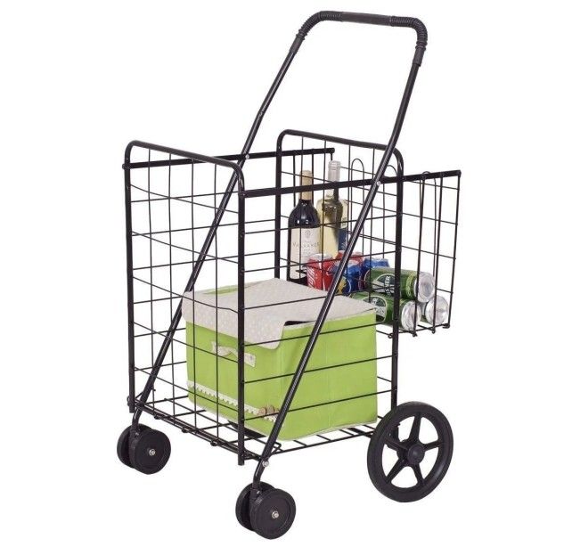 Folding Shopping Cart Jumbo Basket Grocery Laundry Travel w/ Swivel Wheels, Black
Images