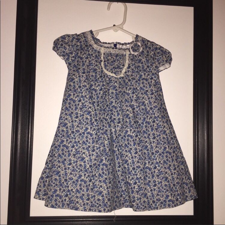 24 m / 2T Imported, Boutique Blue Petite Flower Prairie Dress