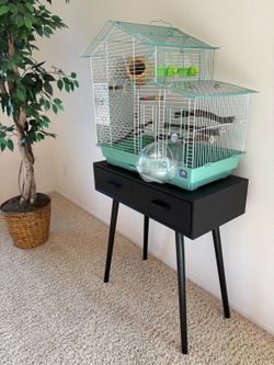 Bird Cage Birdcage Table Drawers Food Finch Canary Bath MCM Mid Century Modern