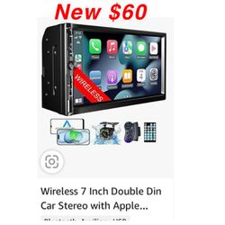 New Wireless 7 Inch Double Din Car Stereo with Apple Carplay,HD 1024 * 600 Touch Screen,FM Car Radio Receiver with Bluetooth 5.1 Hands-Free,GPS $60