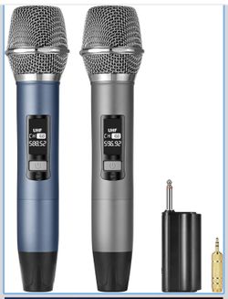 Rechargeable UHF Wireless Microphones, Two Metal Handheld Microphones With 1/4" Receiver, Plug-And-Play For Speaker & PA System, Karaoke Sings