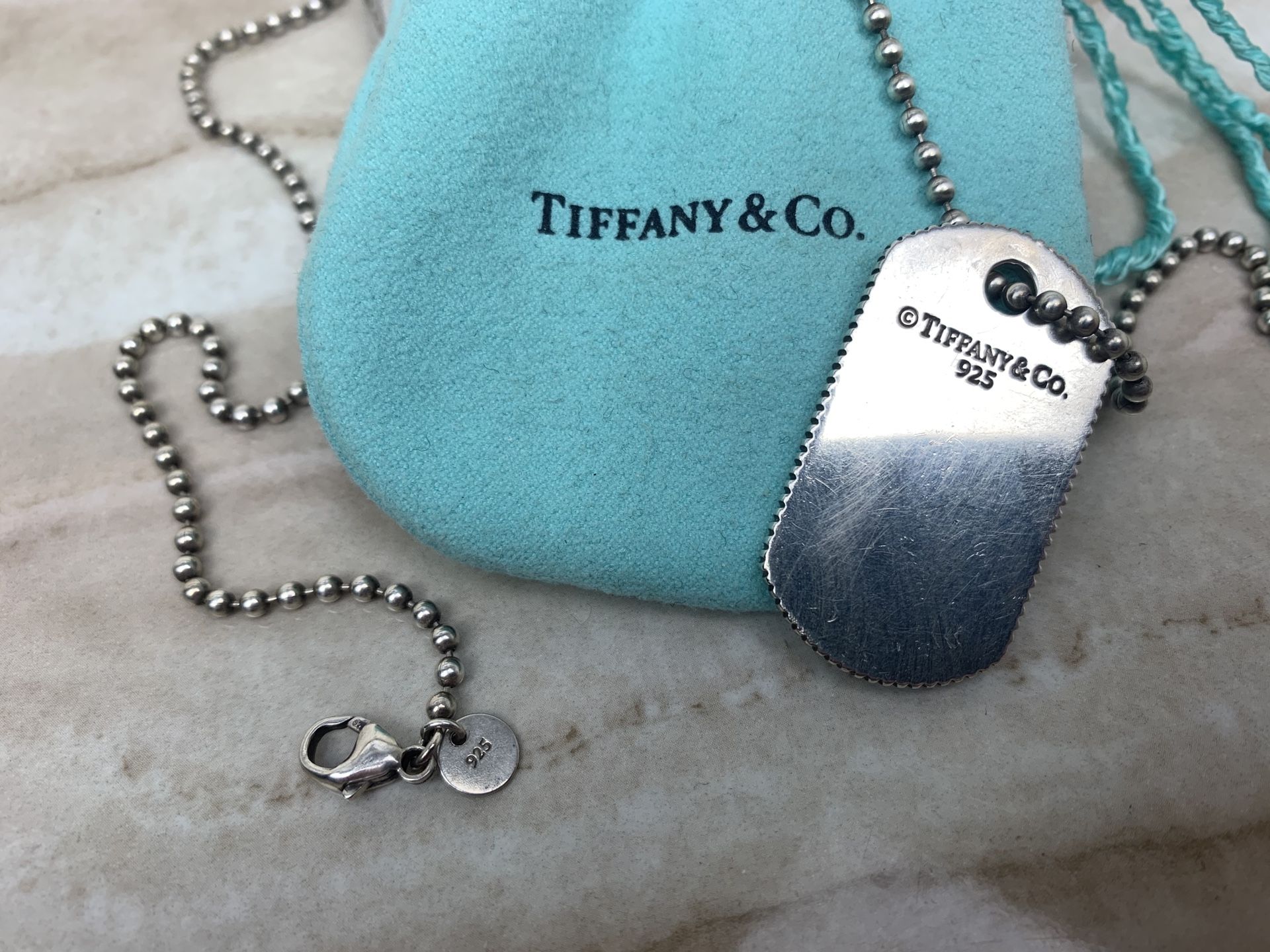 TIFFANY & CO. DOG TAG NECKLACE - COIN EDGE PLATE - STERLING SILVER