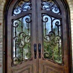 Custom Made Double Swing Main Entry Iron Doors Arch Top 