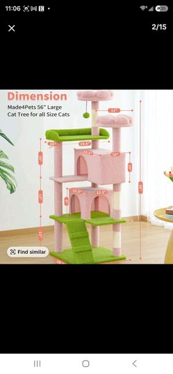 54" Pink and Green Daisy Cat Tree