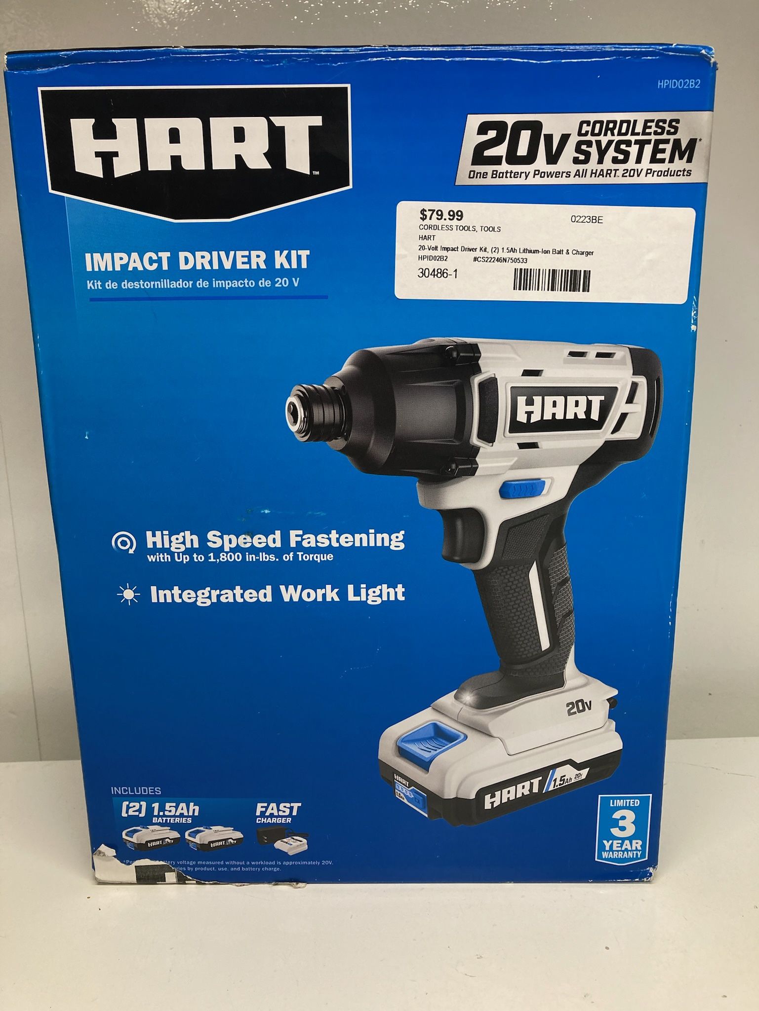 HART HPID02B2 20V 1/4" CORDLESS IMPACT DRIVER KIT WITH (2) 1.5AH BATTERIES AND CHARGER