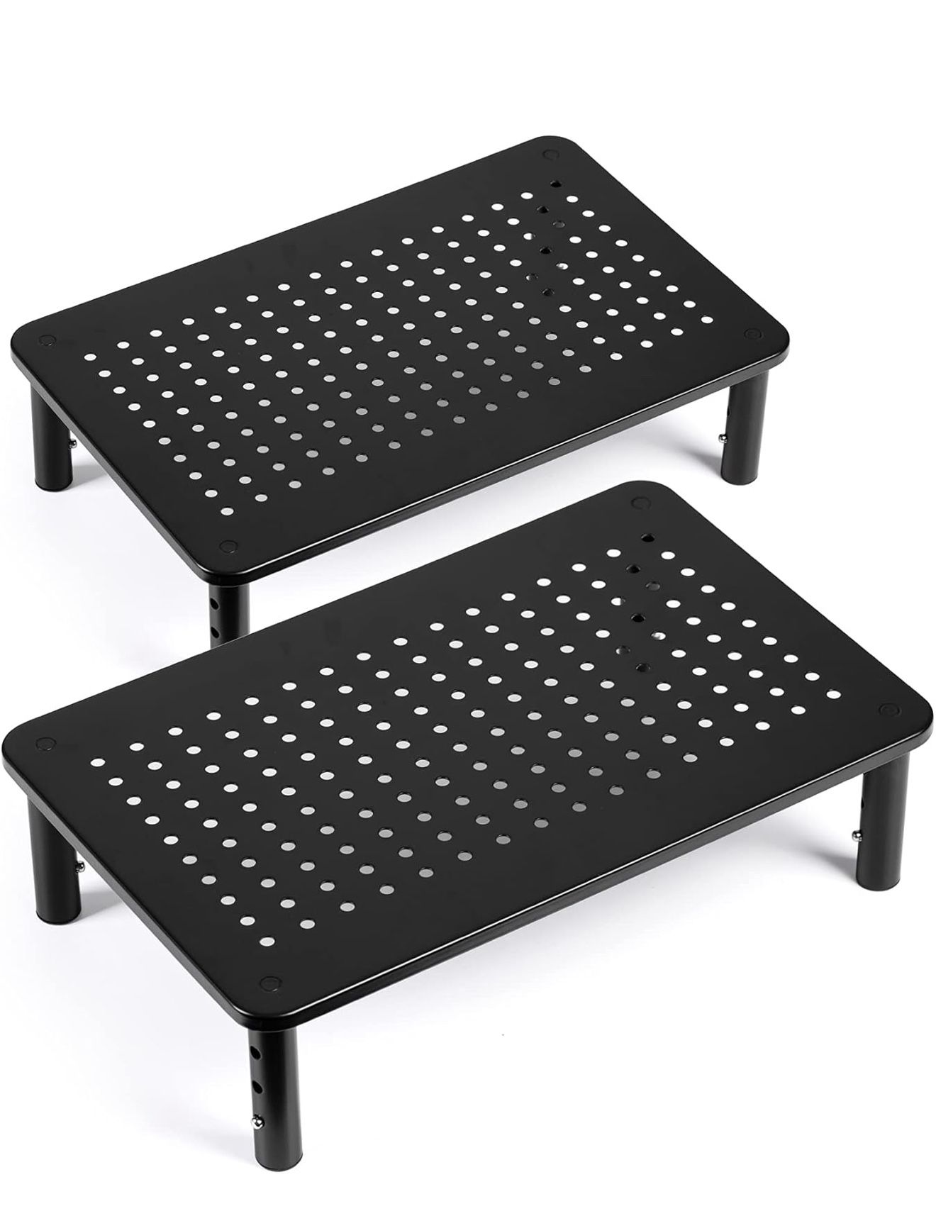 TV/Monitor Riser Desktop Stand, Flat Screen, Sturdy Metal Laptop Computer Shelf for Printer, iMac, 3 Height Adjustable PC with Mesh Platform , 2 Pack