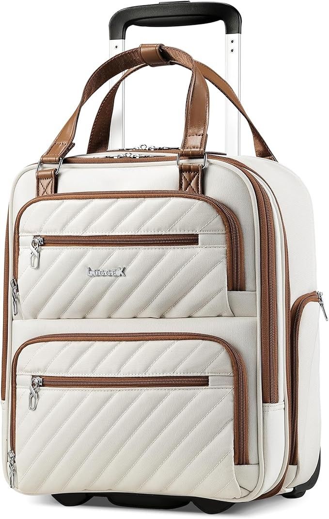 LUGGEX 16" Stylish Lightweight Under Seat Carry On Luggage with Wheels (Cream White)