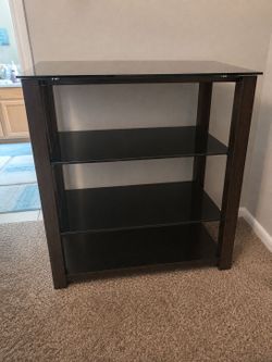 3-Shelf Media Stand with Black Glass Shelves