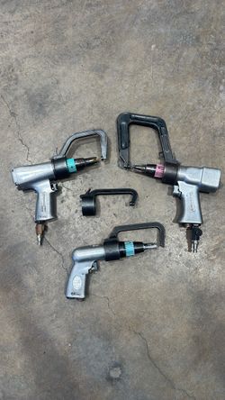Lot of 3 Pneumatic Air Drills with C-Clamps