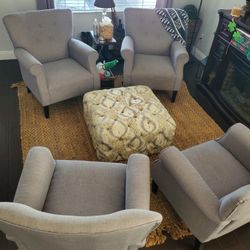 4 Grey Chairs And Ottoman